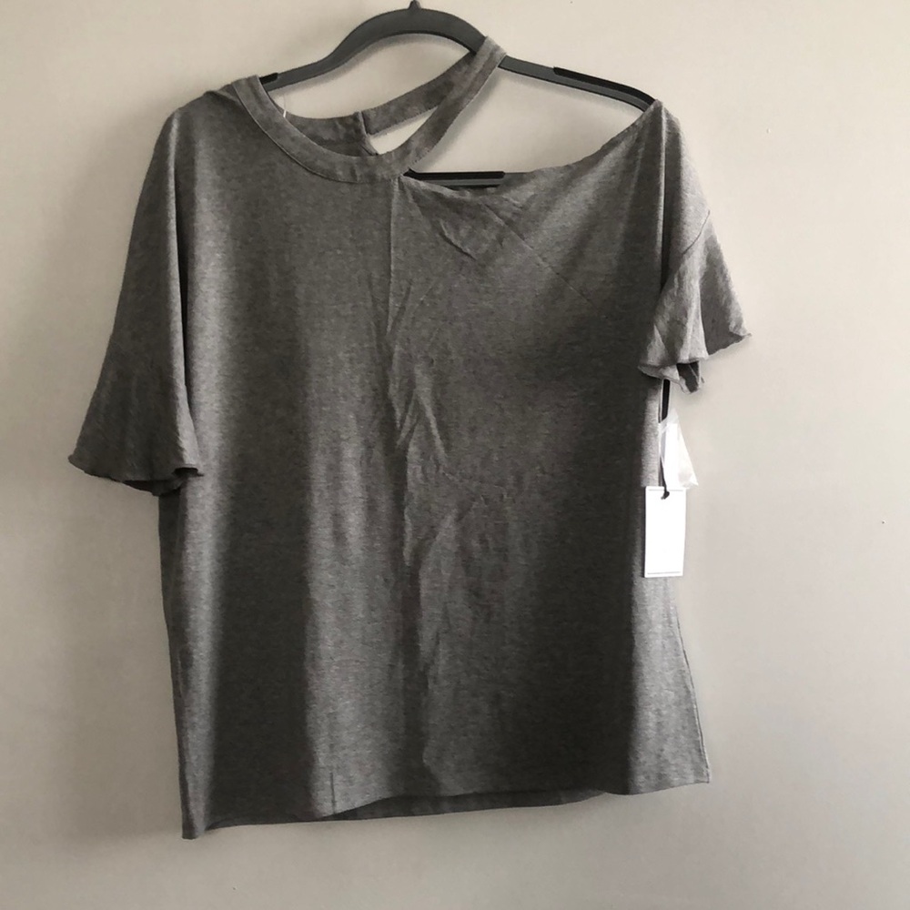 1. State Gray Asymmetrical Short Sleeve T-Shirt